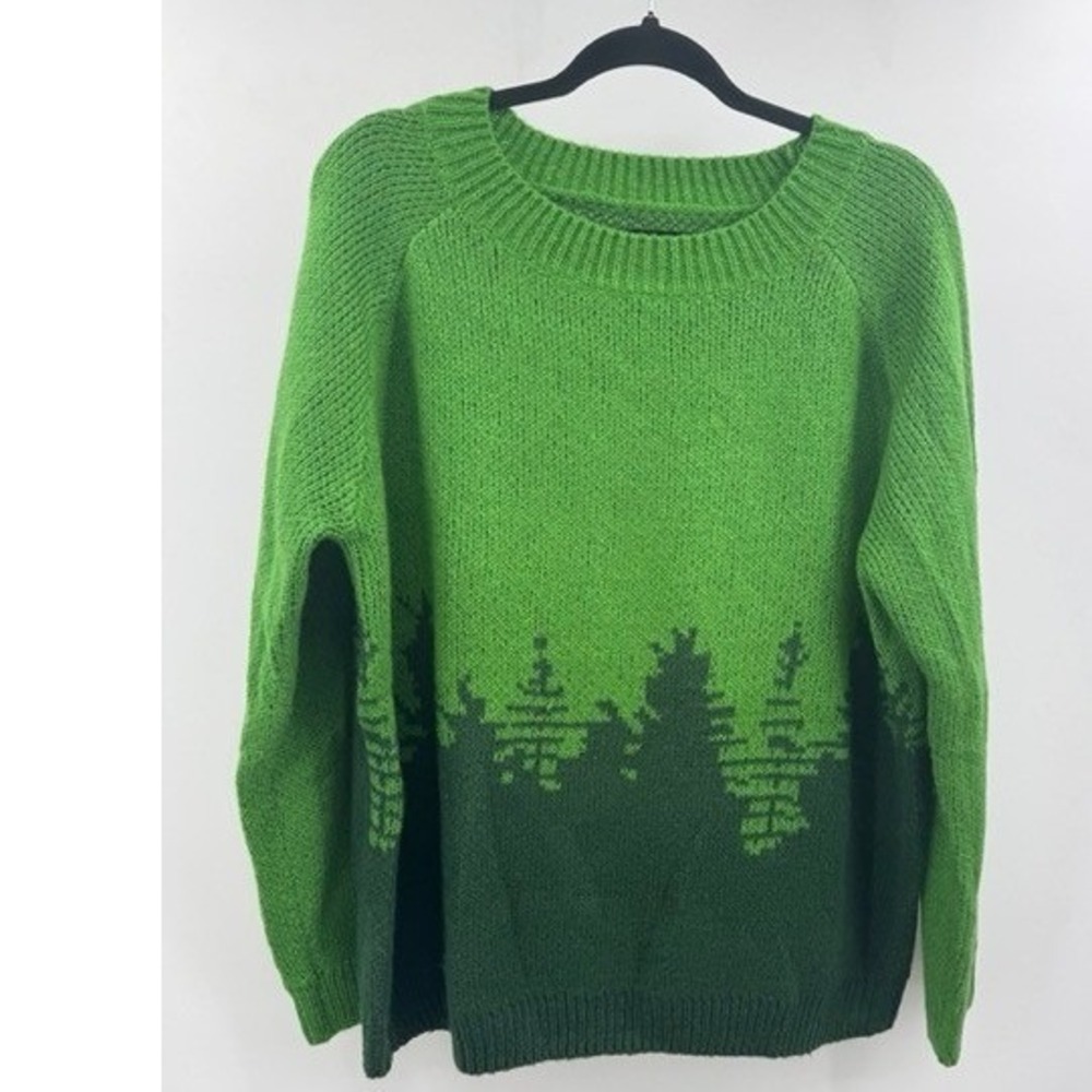 Green Womens Pine Tree Ombre Knit Pullover Sweater XXL Forest Nature Cabincore